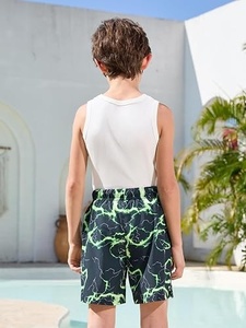 Shorts de Baño para Hombre con Estampado Geométrico, Secado Rápido, Cintura con Cordón Ajustable, Casuales, de Poliéster, Corte Medio - Product Image 4