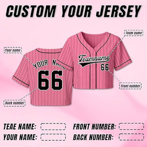 Women's Personalized Crop Baseball Jersey Custom Team Name Number Shirt for Softball Players <b>Coaches</b> and Supporters Pink Color - Product Image 3