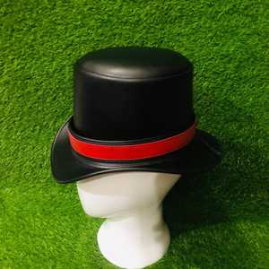 Premium Quality Custom Handmade Unisex Black & Red Faux Leather <b>Top</b> Hat, Steampunk Cosplay - Product Image 3