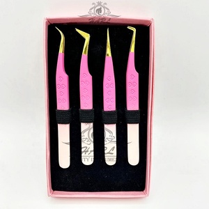 Juego de pinzas para extensión de pestañas de acero inoxidable de oro rosa Pinzas para puntas de fibra de cejas - Product Image 1