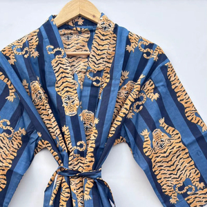 Robe de nuit kimono en coton imprimé à la main, vêtements de festival en coton imprimé, robes pour femmes, kimono imprimé 100% coton - Product Image 1