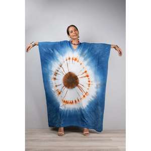 Robe longue kaftan indigo tie-dye, coupe ample, idéale pour les soirées en jardin, sélectionnée dans un magnifique rayon indigo. - Product Image 1