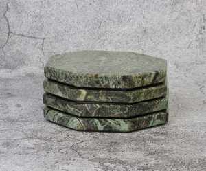 Elegant Premium Indian Green Extra Octagonal <b>Marble</b> <b>Coasters</b> Natural Stone Flamed Finish Waterproof Table <b>Coasters</b> for Home - Product Image 1