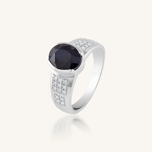 Anillo de Zafiro Azul y Diamantes en Plata de Ley 92.5 KLSR-11715 - Product Image 1