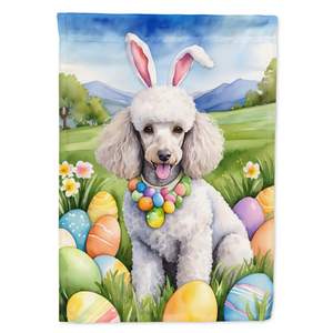 Drapeau de jardin multicolore pour la chasse aux oeufs de Pâques Caniche blanc Bannière décorative de jardin pour le patio Oeuvre d'art pour les parterres de fleurs et la décoration de boîte aux lettres - Product Image 1