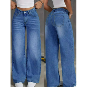 Custom New Design Women Jeans Casual High Waist Solid Color Denim Pants Fashion Straight Punk Ladies Jeans - Product Image 3