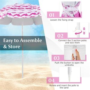 Set da Spiaggia 4 Pezzi con Ombrellone Parasole da 1,88 m, 2 Sedie Pieghevoli e Telo Impermeabile 203x203 cm, Set da Giardino Rosa - Product Image 5