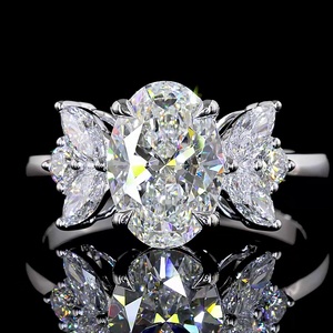 Romantic IGI Certified Lab Grown 2 Carat Oval Cut Diamond 10K-18K <b>Gold</b> <b>Ring</b> Marquise Side Stones for Women Wedding Engagement - Product Image 3