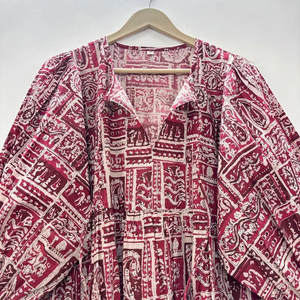 Floral Hand Block Print Eco-Friendly Cotton V-neck 3/4 Sleeve Lace Handmade Ruffle Hem Mini <b>Dress</b> Kyra <b>Style</b> Chinoiserie Formal - Product Image 2