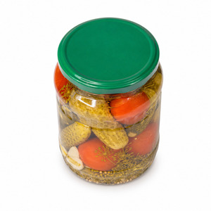 Delicious Top Notch Quality Special Offer <b>Pickled</b> Assorty Whole Cucumber and Tomato Packed in 720ml Mason <b>Jar</b> - Product Image 1