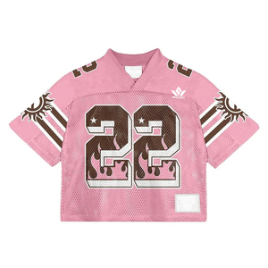 Pink <b>Mesh</b> American Football Jersey Number 22 V-Neck <b>Short</b> Sleeve Sublimated Breathable Polyester Unisex Adult Team Uniform - Product Image 1