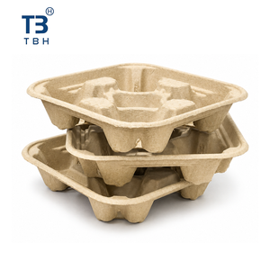 Meilleure Vente Porte-Gobelets Écologique Jetable en Pulpe Recyclée à Paroi Simple 4 Compartiments 220mm Marque TBH pour Stands Alimentaires et Fêtes - Product Image 4