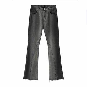 <b>Men's</b> High Waist Flare <b>Jeans</b> Sand Washed Cotton Casual Pants Button Fly Midweight Autumn Style - Product Image 1