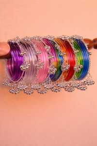 Premium Gold Plated Trendy Multi-Tone <b>Glass</b> & Pearl Kashmiri <b>Bangle</b> Set Model Ombre Finish Glitter Accents Resin Crafts - Product Image 6