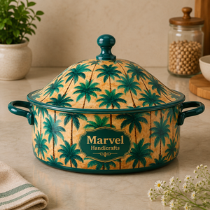 <b>Marvel</b> Handicrafts Palm <b>Print</b> Insulated Steel Casserole Hot Pot Food Warmer Stainless Steel Serving Bowl Kitchen Dining Giftware - Product Image 1