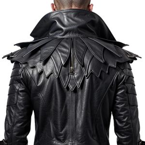 <b>Men's</b> Genuine Leather Biker <b>Jacket</b> Turn-down Collar Zipper Closure Slim Fit Motorcycle Coat Autumn Wear - Product Image 3