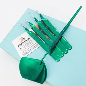 แหนบต่อขนตาสแตนเลสคุณภาพสูงสำหรับมืออาชีพอุปกรณ์ความงามอย่างยั่งยืนขนตาพิมพ์วอลลุ่มสีเขียว - Product Image 4