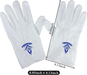 Gants en coton blancs maçonniques 100% coton, symbole maçonnique brodé, parfaits pour vos besoins cérémoniels - Product Image 3