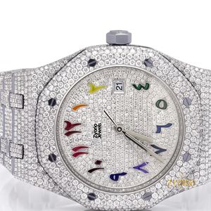 Luxury Fully Iced Moissanite Stainless Steel Hip Hop <b>Watch</b> for Men ETA Quartz Movement 3BAR Water Resistant Colorful <b>Arabic</b> - Product Image 3