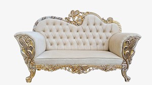 Ensemble de canapés de mariage de luxe vintage professionnel, traditionnel et élégant, avec cadre en métal sculpté doré et revêtement en velours capitonné, personnalisable pour événements - Product Image 3