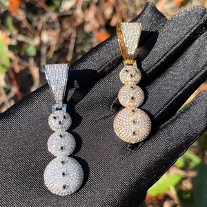 Cute Cartoon Snowman Pendant With Moissanite Stones 925 <b>Silver</b> Micro Pave Themed <b>Charms</b> For Everyday Wear Rapper Bling Pendant - Product Image 6