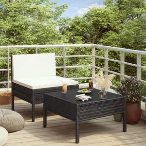 Ensemble de meubles de jardin modulaires moyens en rotin PE noir - Product Image 1