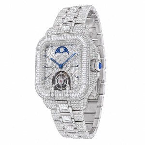 Luxury Women's <b>Diamond</b> <b>Watch</b> Rectangle Stainless Steel Case Moon Phase Mechanical Analog Dial - Product Image 3