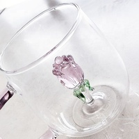 Tasses en verre borosilicate écologiques créatives avec poignée, design de fleurs de rose 3D, style européen, capacité de 400 ml, hauteur de 9 cm, personnalisables