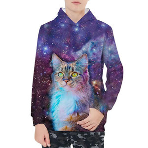 Sweat à capuche unisexe imprimé chat galaxie, coupe classique, décontracté, 100 % polyester, impression par sublimation, pour l'automne - Product Image 2