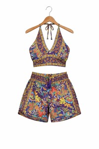 Women's Polyester Printed V neck Floral <b>Top</b> and Short Set Manufacturer - Product Image 2
