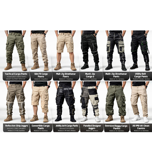 OEM Custom Cargo Mens Elastic Waist Pants Casual Trousers Sweats Jogger Pockets Plain Dyed Straight Lightweight - Product Image 2