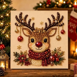 Kit de peinture DIY Père Noël avec perles et strass, toile à l'huile multicolore, décoration de Noël faite à la main, 20x20cm - Product Image 5