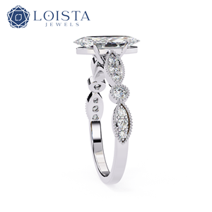 Bague de fiançailles en platine avec diamant taille marquise et diamants latéraux, classique pour femme, certifiée GIA, de Loista Jewels - Product Image 3