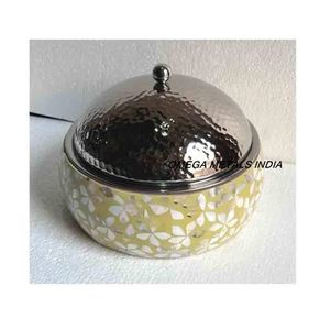 Cacerola de Acero Inoxidable con Tapa Martillada de Nácar, Elegante Decoración Metálica para Mesa, Venta al por Mayor - Product Image 2