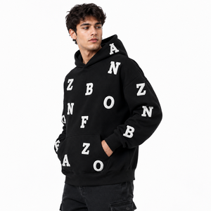 เสื้อฮู้ดดี้ผู้ชายสไตล์สตรีทแวร์ผ้าฟลีซหนานุ่มขนาดใหญ่พิเศษ ปักลายอักษรเชนีลแบบเต็มตัวตามสั่ง ขายส่ง - Product Image 4