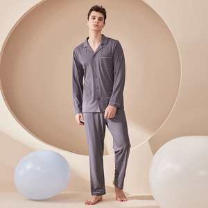 Conjunto de Pijama para Hombre con Solapa, de Algodón Suave y Transpirable, Manga Larga, Cómodo y Relajado, Venta al por Mayor, Conjuntos de Ropa de Dormir para Hombre - Product Image 2