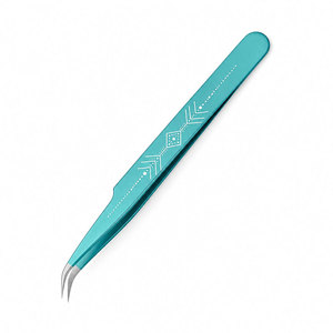 Pinzas Curvas de Precisión para Pestañas, Acero Inoxidable, Punta Suave, Color Verde Azulado, Diseño Geométrico - Product Image 4
