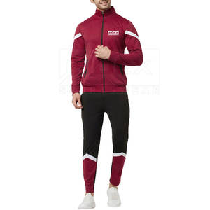 Chándal Deportivo para Hombre INDEX, Estilo Deportivo con Cierre Completo, Color Granate y Negro con Rayas Blancas, Corte Regular, Ropa de Otoño, Transpirable, Poliéster y Algodón - Product Image 1