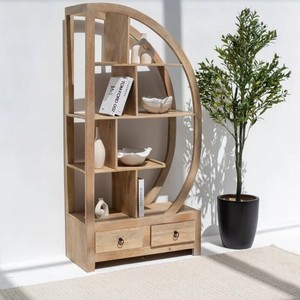 Étagères de bibliothèque en bois Vandana Merino Terra Moon, design moderne en bois massif, meubles de rangement - Product Image 1