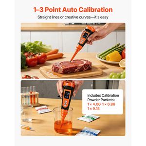 Kit Tester pH Tascabile con Sonda Impermeabile IP68, Range pH 0-14, Compensazione Automatica della Temperatura, Design a Penna - Product Image 3