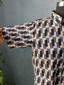 Chemise décontractée en coton à manches courtes pour homme, imprimé géométrique, col rabattu, style été - Product Image 6
