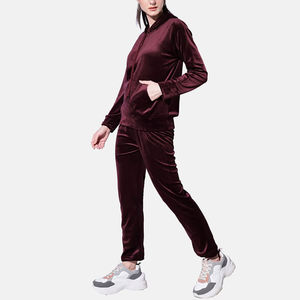 Ensemble de survêtement écologique pour femme en velours, comprenant un crop top à capuche épais uni et un pantalon long évasé en coton, style streetwear - Product Image 3