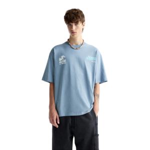 T-shirt pour homme en coton 100% grande taille pour l'été, style rétro délavé, 230 g/m², col rond, imprimé en relief, bleu ciel - Product Image 1