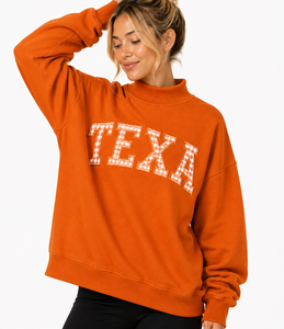 Sweat-shirt à col montant brodé sur mesure pour femme Texas, manches longues, respirant, séchage rapide, en coton et polyester, style streetwear - Product Image 5