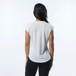 เสื้อยืดคอกลมแขนสั้นผู้หญิงแบบ OEM สั่งทำพิเศษ ผ้าโพลีเอสเตอร์ถัก 100% ระบายอากาศได้ดี สวมใส่สบาย ทรงปกติ เหมาะกับทุกฤดูกาล สีพื้น - Product Image 3
