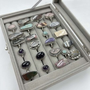 Anillos de Latón al por Mayor con Piedras Preciosas Naturales, Engaste de Bisel, Bañados en Plata, Modernos, Unisex, Lote Mixto a Granel, Precio Bajo - Product Image 6