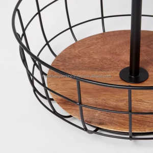 Colorful Round Metal and Wood <b>Storage</b> Baskets <b>for</b> Kitchen <b>PC</b> & Wired Material <b>for</b> Fruit Vegetable Tableware Organization - Product Image 2