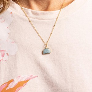 Colgante de media luna de aguamarina, plata 925 chapada en oro, cadena vintage estilo satélite, piedra natural, collar corto/largo multiusos religioso - Product Image 3