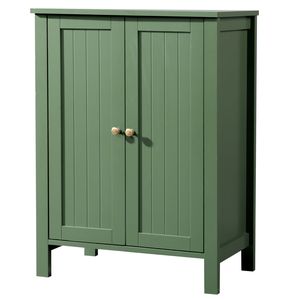 Mobile da Bagno a Doppia Anta in MDF Verde Foresta 60*30*80cm Verniciato con Strisce Verticali - Product Image 2