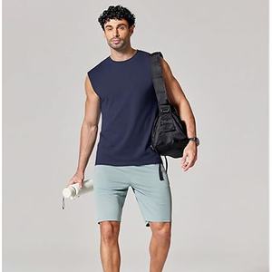 Men's Solid Color O-Neck Sleeveless Tank <b>Top</b> Knitted Casual Fit <b>Navy</b> Blue - Product Image 4